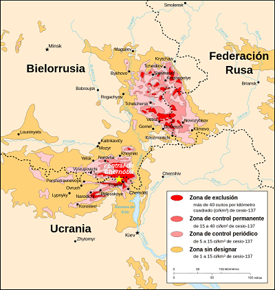 Mapa de la zona de exclusión de Chernobyl
